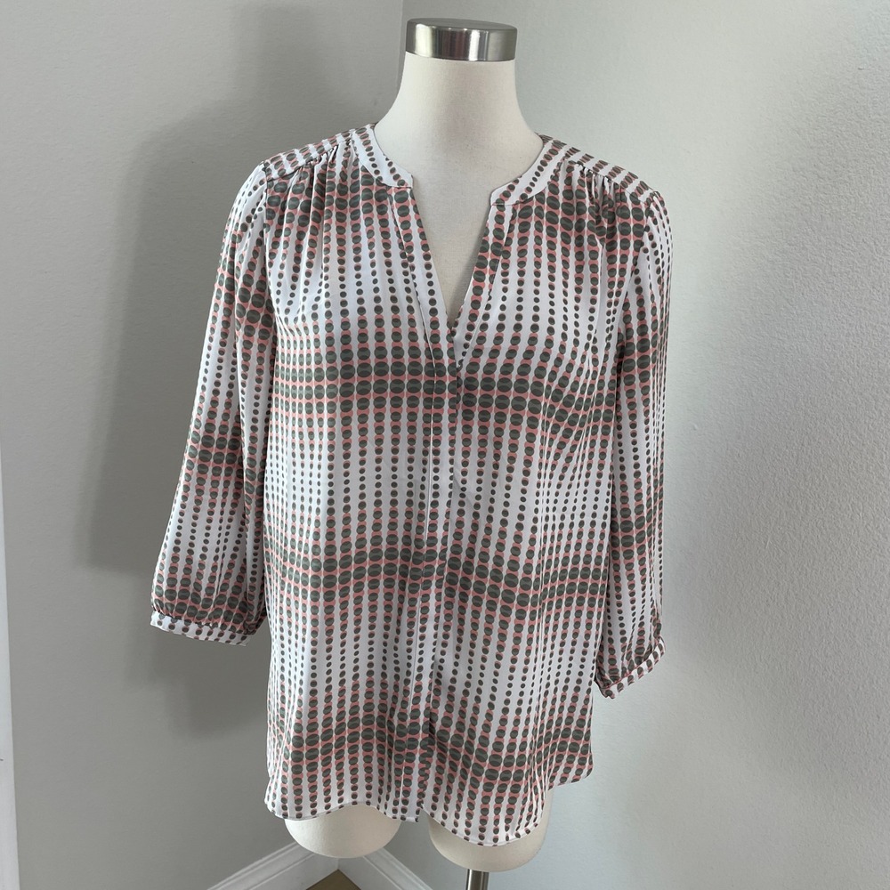 NEW NYDJ Women Medium Geometric Circle Print 3/4 Sleeve Tunic Top Blouse